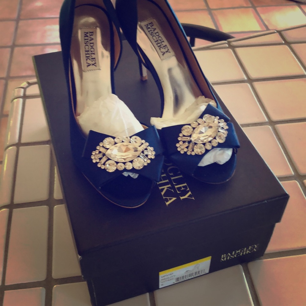 Badgley Mischka Navy Satin Heel